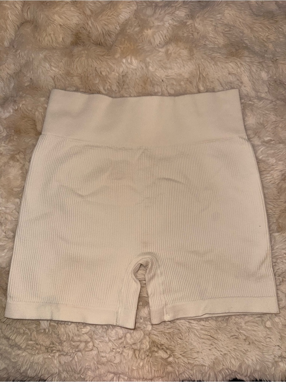 High-Waist Cream Ribbed Women’s Shorts